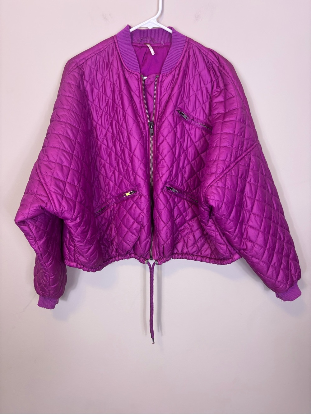 Free People Women’s Quilted Bomber Zip Up Jacket - Vibrant Magenta Small